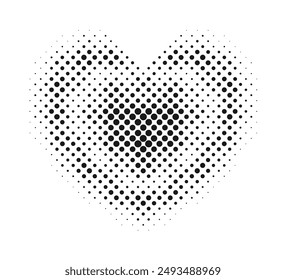 Dotted silhouette heart shape. Halftone vector background.