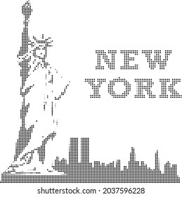 Dotted silhouette of NYC and Statue of Liberty 