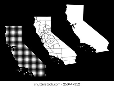 Dotted and Silhouette State of California map 