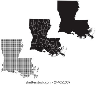 Dotted and Silhouette State of Louisiana map 