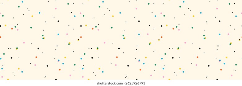 Padrão de polvilho simples pontilhado sem emenda. Confete de cor brilhante no fundo branco. Ilustração vetorial para feriado, festa, aniversário, convite