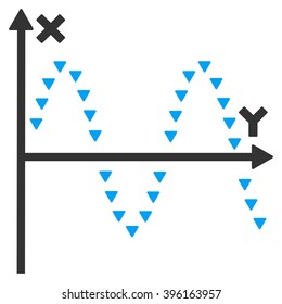 Dotted Sine Plot vector icon. Dotted Sine Plot icon symbol. Dotted Sine Plot icon image. Dotted Sine Plot icon picture. Dotted Sine Plot pictogram. Flat blue and gray dotted sine plot icon.