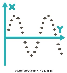 Dotted Sine Plot vector toolbar icon. Style is bicolor flat icon symbol, grey and cyan colors, white background, rhombus dots.