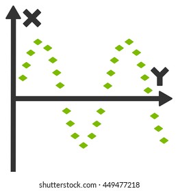 Dotted Sine Plot vector toolbar icon. Style is bicolor flat icon symbol, eco green and gray colors, white background, rhombus dots.