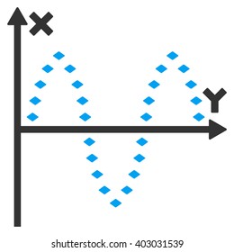 Dotted Sinusoid Plot vector toolbar icon. Style is flat icon symbol, color, white background, rhombus dots.