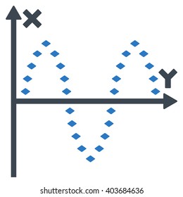 Dotted Sinusoid Plot vector toolbar icon. Style is bicolor flat icon symbol, smooth blue colors, white background, rhombus dots.