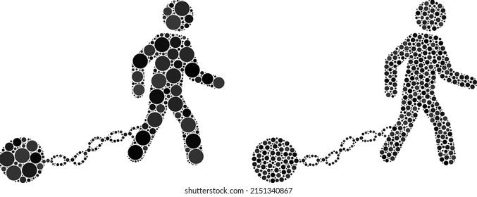 Dotted slave iron icon. Collage slave iron icon united from circle parts in different sizes and color variations. Vector circle dots are united into collage slave iron icon.