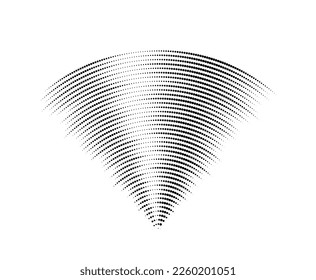 Dotted sound wave signal. Radio or music audio concept. Epicentre or radar icon. Textured radial signal or vibration elements. Impulse curve lines. Concentric ripple semi circles.