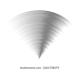 Dotted sound wave signal. Radio or music audio concept. Epicentre or radar icon. Textured radial signal or vibration elements. Impulse curve lines. Concentric ripple semi circles.