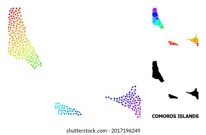 Dotted Spectral, And Solid Map Of Comoros Islands, And Black Text. Vector Model Is Created From Map Of Comoros Islands With Round Dots. Illustration Is Useful For Political Ads.