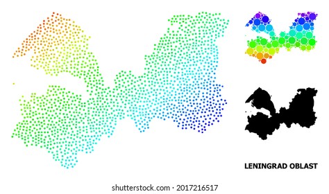 Dotted spectrum, and monochrome map of Leningrad Region, and black tag. Vector model is created from map of Leningrad Region with spheres. Abstraction is useful for political templates.