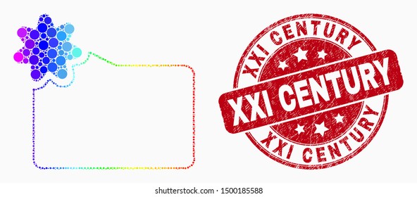 Dotted spectrum new folder mosaic pictogram and XXI Century seal. Red vector rounded distress watermark with XXI Century caption. Vector collage in flat style.