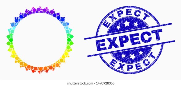 Dotted spectrum seal frame mosaic icon and Expect watermark. Blue vector round textured watermark with Expect message. Vector combination in flat style.