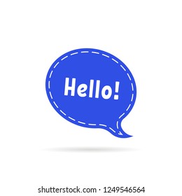 dotted speech bubble with hello word. cartoon flat comic trendy simple logotype graphic art design isolated on white. concept of fun emblem like salutation and hi text in minimal popup or notice