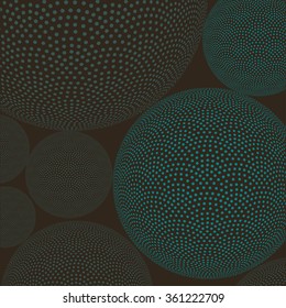 dotted sphere floating, illustration of a microscope view of tiny life forms in a dark blue and brown palette