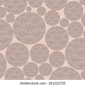 dotted sphere floating, illustration of a microscope view of tiny life forms in a black and cream color palette.