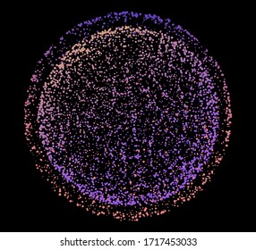Dotted sphere, globe made of particles on dark background. Conceptual abstract image of high tech systems, science, cosmic bodies.