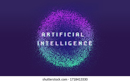 Dotted Kugel aus Partikeln. Abdeckung oder Plakat für High-Tech-Systeme: Künstliche Intelligenz, tiefes Lernen, neuronale Netzwerke.