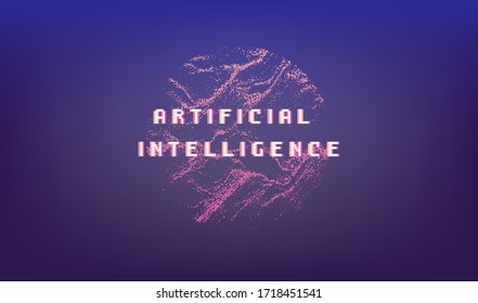 Dotted Kugel aus Partikeln. Abdeckung oder Plakat für High-Tech-Systeme: Künstliche Intelligenz, tiefes Lernen, neuronale Netzwerke.