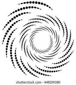 Dotted spiral element. Concentric swirling circles. Geometric abstract illustration