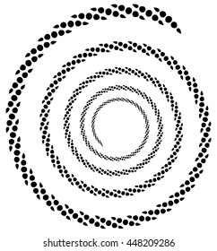 Dotted spiral element. Concentric swirling circles. Geometric abstract illustration