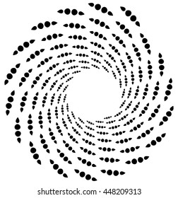 Dotted spiral element. Concentric swirling circles. Geometric abstract illustration