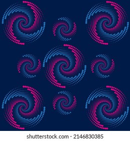 
Сolored Dotted Spiral Halftone Pattern. Dots in Circle on 
Сolored Background. Modern Abstract Spiral Halftone Background. Round Swirl Minimalistic Dots in in Circle Form. Vector Illustration