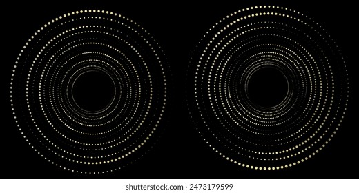 Dotted spiral lines element. Radial spinning halftone form. Circle swirl dots shape. Abstract halftone geometric sign for poster, banner, logo, icon, presentation, booklet.