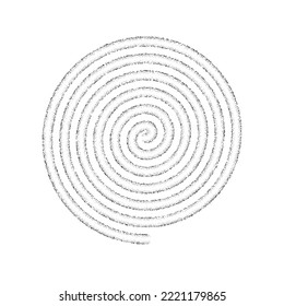 Forma de espiral punteada. Hélice delgada resistente. Remolque o elemento giratorio de textura de grano de arena. Símbolo de giro de trabajo de punto