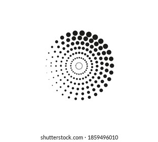 Dotted spiral symbol, circle on white background. Vector illustration.
