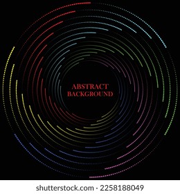 Dotted Spiral Vortex art circle pattern, circle motion colorful abstract background, Radial speed Lines in Circle Form for comic books. Technology round Logo. Black thick halftone dotted speed lines