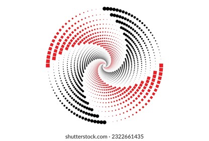 Dotted Spiral Vortex art circle pattern, circle motion colorful abstract background, Radial speed Lines in Circle Form for comic books. Technology round Logo. Black thick halftone dotted speed lines