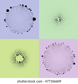Dotted spray spot made of circles. Four vector textures set