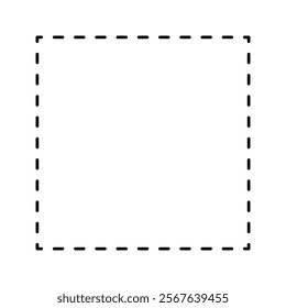 Dotted square form isolated on white background. Basic geometric shape with dashed stitches line. Cut here pictogram for coupon or discount. Vector outline illustration.