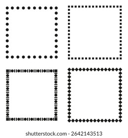 Dotted square frames. Minimal border design. Black outline layout. Vector decorative form.