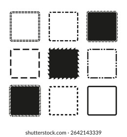 Dotted square set. Sketchy box symbol. Vector outline element. Geometric shape frame.