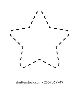 Dotted star form isolated on white background. Geometric shape with dashed stitches line. Cut here pictogram. Vector outline illustration.