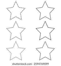 Dotted stars vector. Star outline shapes. Geometric star frames. Pointed star symbol. EPS 10.