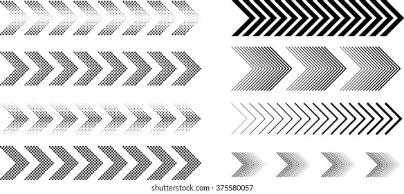 Dotted and Striped Arrow Set . Vector Illustration.