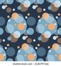 Dotted and striped circles seamless pattern for background, wrap, textile, surface, web and print design. Casual simple repeatable motif. Vector rapport with vintage color vibes