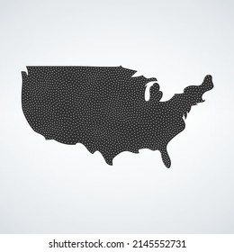 Dotted style map of USA, America out of dots. Stock vector illustration isolated on white background.