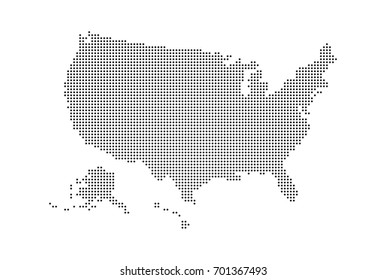 Dotted Style Map Of USA And White Background .