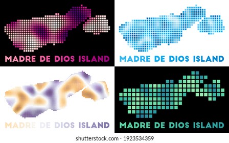 Dotted style maps of Madre de Dios Island. Vector illustrations for various uses.