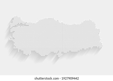Dotted Style of white color Turkey map, white dotted Turkey map with shadows, vector, illustration, eps file