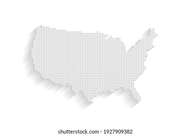 Dotted Style of white color United States map, white dotted USA map with shadows, vector, illustration, eps file