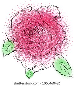 Dotted stylized rose flower. Floral element for greeting cards, invitations, web. Vector illustration.