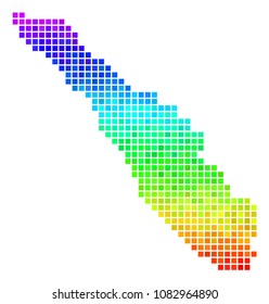 Dotted Sumatra Island map. Vector territorial map drawn with impressive spectral color tints with vertical gradient. Colorful vector collage of Sumatra Island map organized from square points.