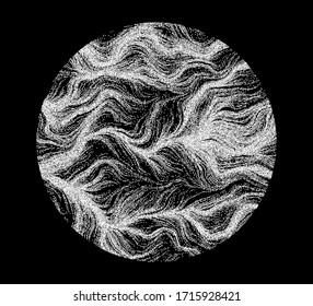 Dotted surface of circle made with Generative art algorytm - Perlin gradient simplex noise for texture synthesis. Isotropic continuous texture.