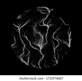 Dotted surface of sphere made with Generative art algorytm - Perlin gradient simplex noise for texture synthesis. Isotropic continuous texture.
