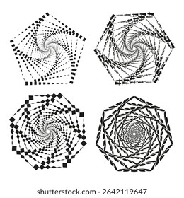 Dotted swirl pattern. Circular halftone symbol. Rotating point shape. Vector abstract spiral.